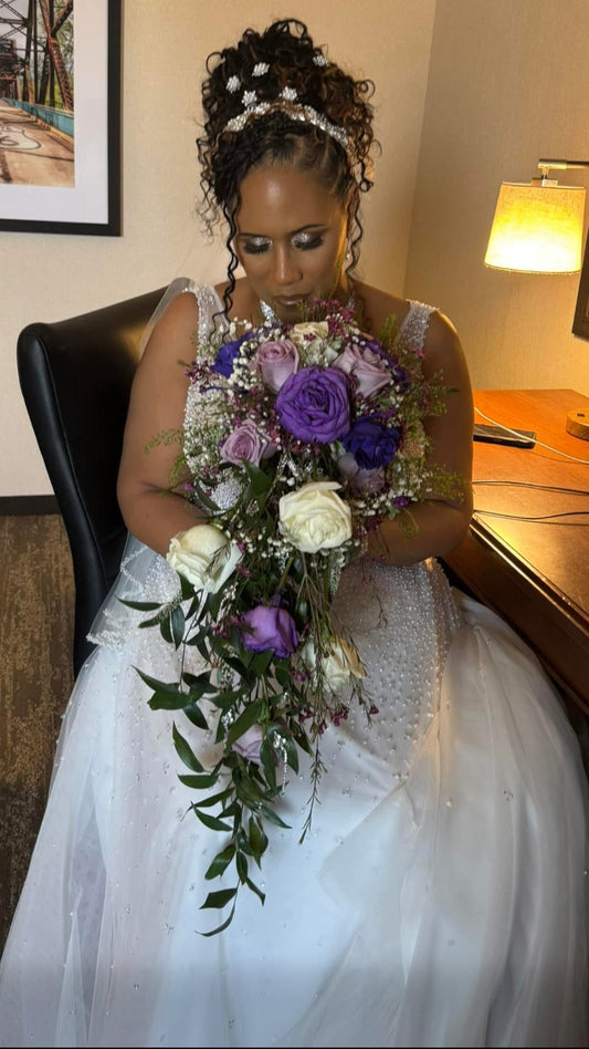 Cascading Bridal Bouquet & Boutoniere